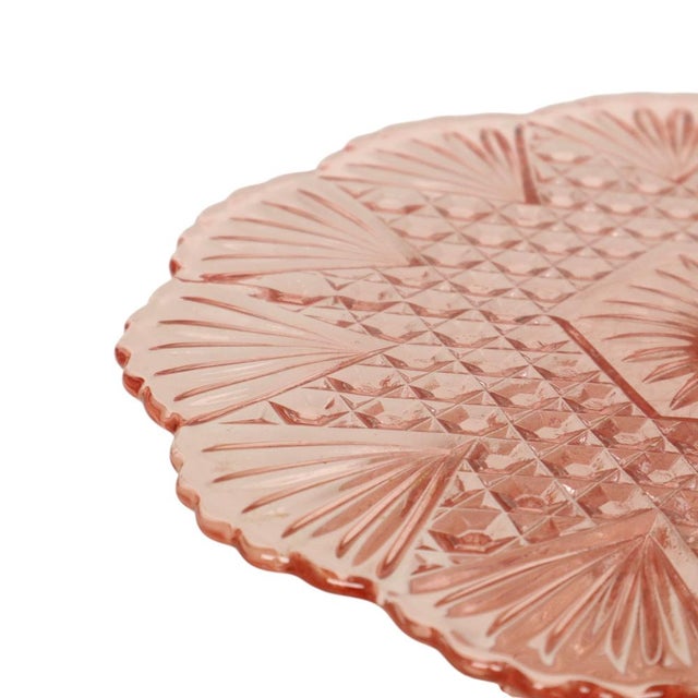 1930s Art Deco Pink Rosaline Glass Cake Plate, 1930s For Sale - Image 5 of 14