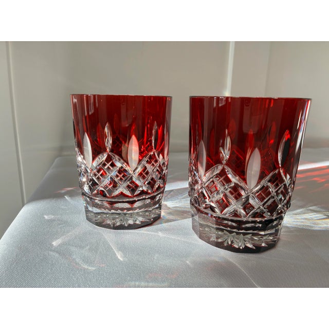 Ruby Red 1980s Waterford Lismore Ruby Red Double Old Fashioned Crystal Glasses - A Pair For Sale - Image 8 of 12