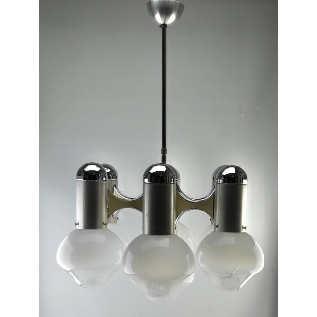 Chrome and Opaline Glass Globes Chandelier from Sciolari For Sale - Image 17 of 17