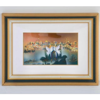 Ben Avraham Nhamani, Ben Avraham Nahmani Israeli School Jerusalem Landscape Painting Doves of Peace, c.1980s For Sale