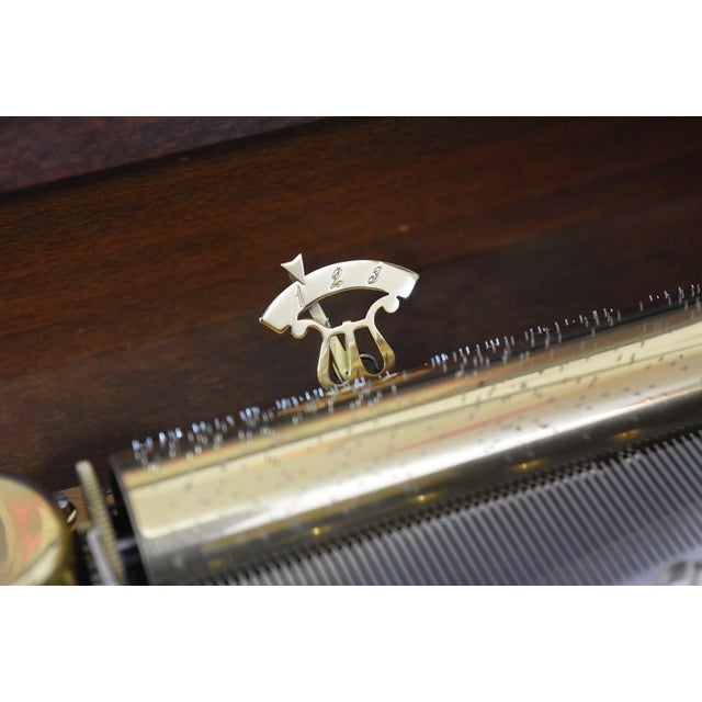 Mid 20th Century Swiss Reuge Music Box 3 Songs Inlaid Box With Key For Sale - Image 12 of 17