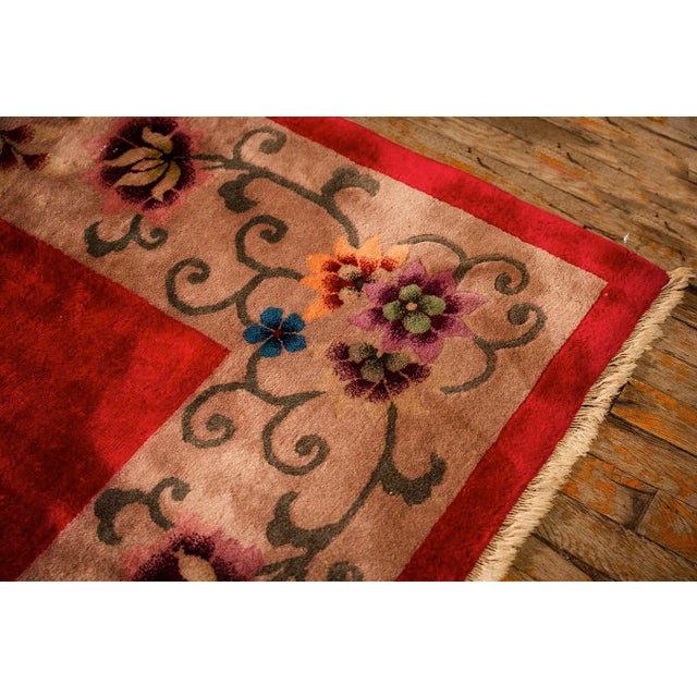 Red 1920s Antique Red Scarlett Floral Haute Modern Knotted Wool Chinese Art Deco Rug For Sale - Image 8 of 9