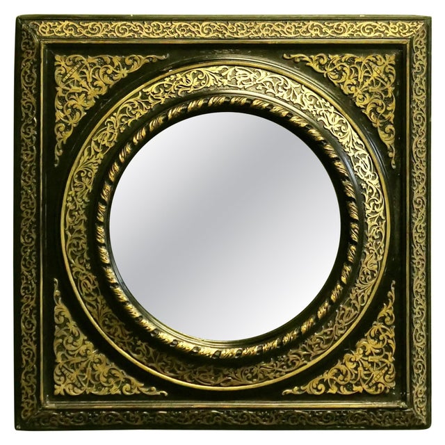 Black French Empire Gilt Brass and Black Lacquered Wall Mirror For Sale - Image 8 of 8