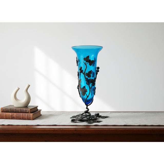 1930s Murano Glass and Wrought Iron Vase by Umberto Bellotto for Barovier & Toso, 1930 For Sale - Image 5 of 9