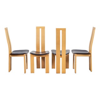 Vintage Beech and Leather Dining Chairs by Pietro Costantini for Ello, 1970s, Set of 4 For Sale