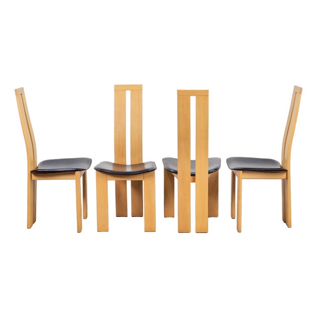 Vintage Beech and Leather Dining Chairs by Pietro Costantini for Ello, 1970s, Set of 4 For Sale