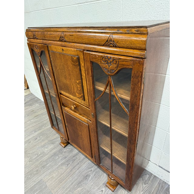 Antique Art Deco Oak Secretary Desk Bureau Bookcase Bar Scully For Sale In Kansas City - Image 6 of 10