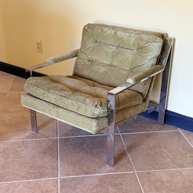 Milo Baughman Mid Century Chrome Flat Bar Lounge Chair For Sale - Image 4 of 9