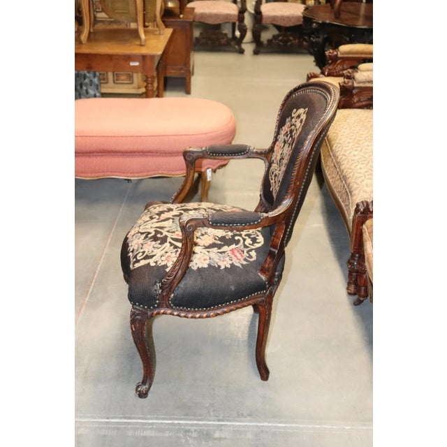 French Louis XV Brown Needlepoint Armchair Circa 1940 For Sale In Philadelphia - Image 6 of 13
