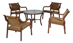 Danish Coffee Table and Armchairs in Rattan and Nubuck Fabric, 1970s, Set of 5