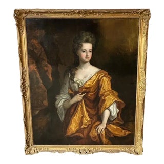 17th Century Oil Painting Portrait Lady Elizabeth Countess of Westmorland in Golden Dress Circle of For Sale