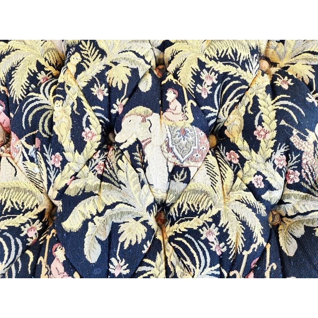 1980s Oversized Ottoman Table Tufted Rolling Elephants Monkeys For Sale - Image 5 of 11