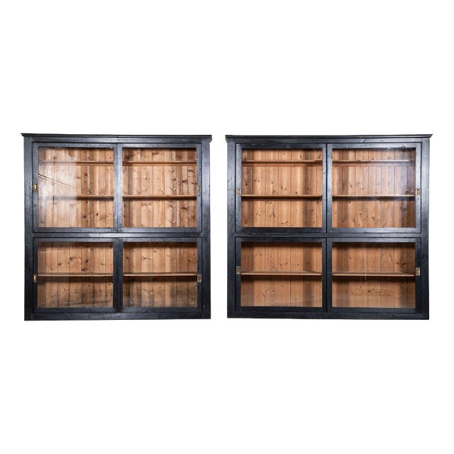 Large English Ebonised Pine Housekeepers Cabinet, 1880 For Sale