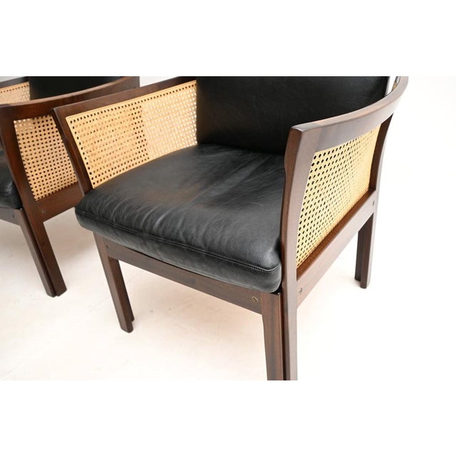 Vintage Danish Leather and Cane Chairs by Illum Wikkelso for CFC Silkeborg, 1960, Set of 2 For Sale - Image 10 of 11