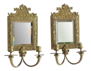 Antique French Bronze Candelabras with Beveled Mirror, 1890s, Set of 2