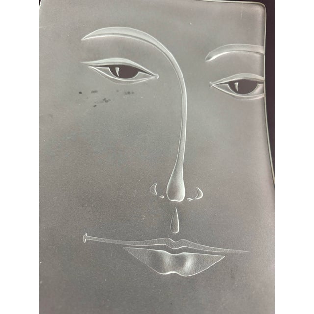 Mid 20th Century Cubism Etched Glass Face Trays- Set of 2 For Sale In Columbus - Image 6 of 10