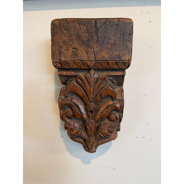 Rustic European Antique French Hand Carved Wood Corbel Wall Bracket For Sale - Image 3 of 5