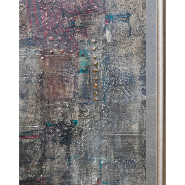 Black William Lee Moreland "Masked Figure" Blue and Gray Toned Abstract Expressionist Textured Painting, 1961 For Sale - Image 8 of 11