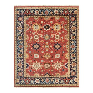 12x15 Majestic Versatile Coral Traditional Geometric Hand Knotted Wool Carpet Rug For Sale