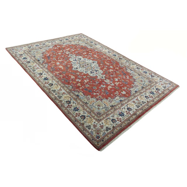 Mid-Century Modern Middle Eastern Hand-Knotted Kashan Cork Rug For Sale - Image 3 of 13