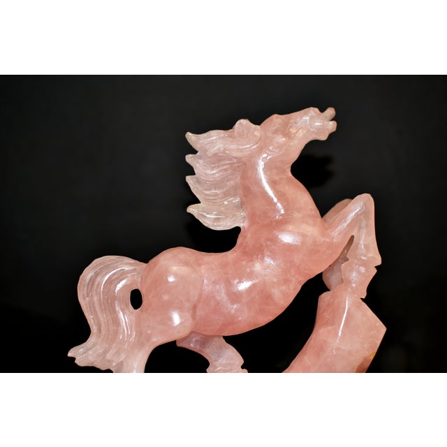Gemstone Mid 20th Century Natural Rose Quartz Horse Statue Hand Carved Gemstone Sculpture For Sale - Image 7 of 16