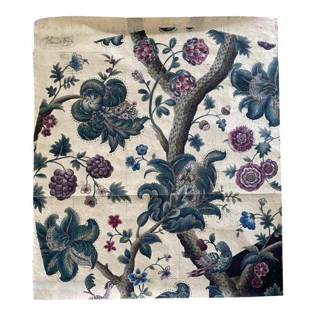 Antique Jacobean Flowers & Birds Wallpaper Artists’ Rendering For Sale