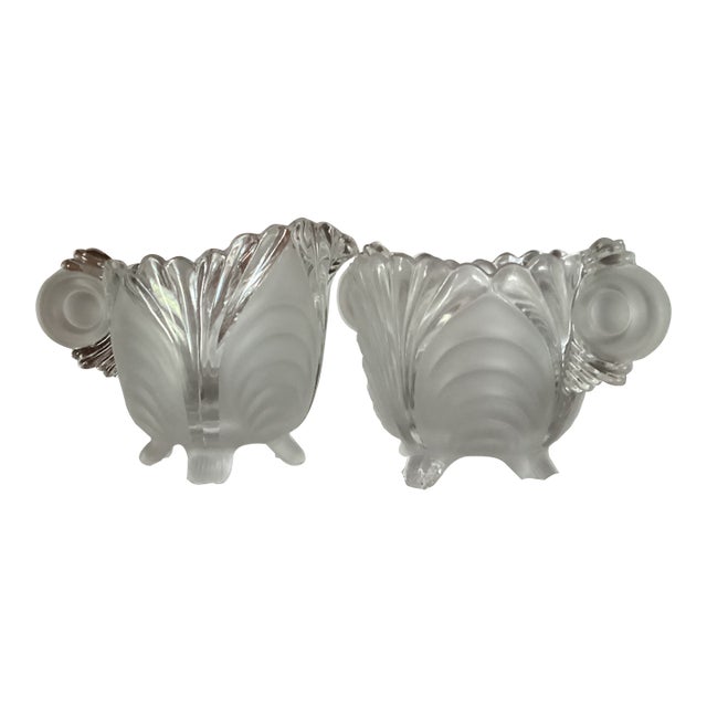 A beautiful mid century cream and sugar set with matching tray, crafted in satin and clear molded glass with an elegant...