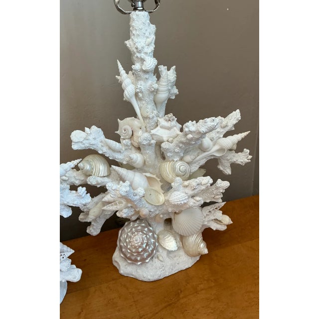 Vintage Shell Encrusted Faux Coral Table Lamps - Pair For Sale - Image 9 of 12