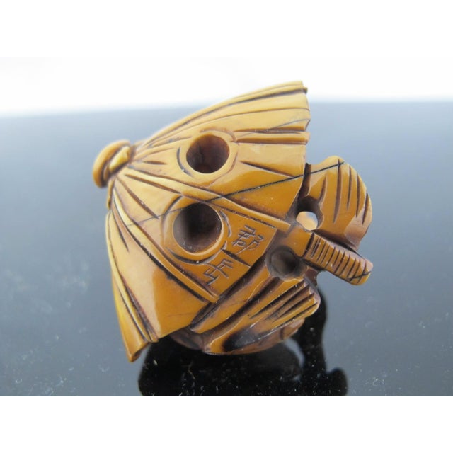 Japanese Carved Bone Kappa With Lotus Leaf Netsuke Figurine Edo Period For Sale - Image 4 of 9