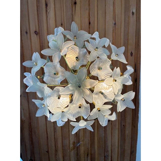 Vintage White Milk Glass Floral Flush Mount Chandelier For Sale - Image 13 of 14