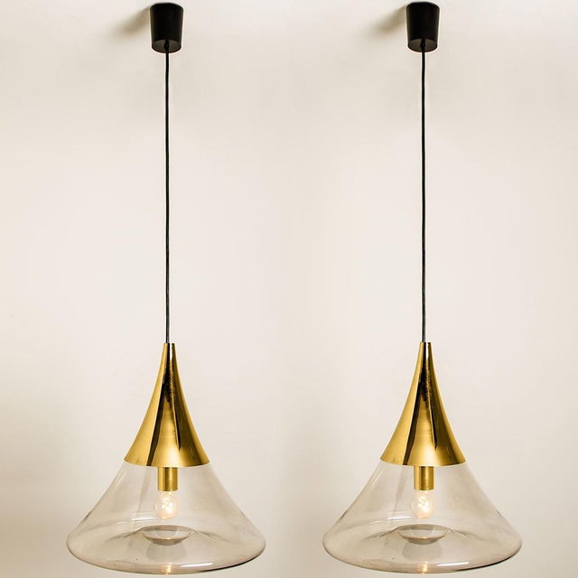 Cone Shape Brass & Clear Glass Pendant Light from Limburg For Sale - Image 3 of 14