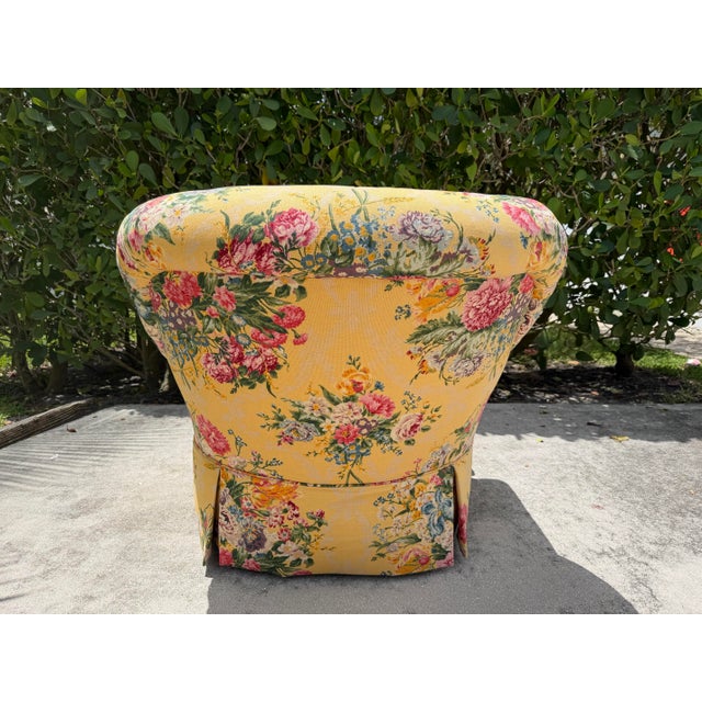 Late 20th Century Vintage Sherrill Floral Upholstered Swivel Lounge Chair For Sale - Image 5 of 12