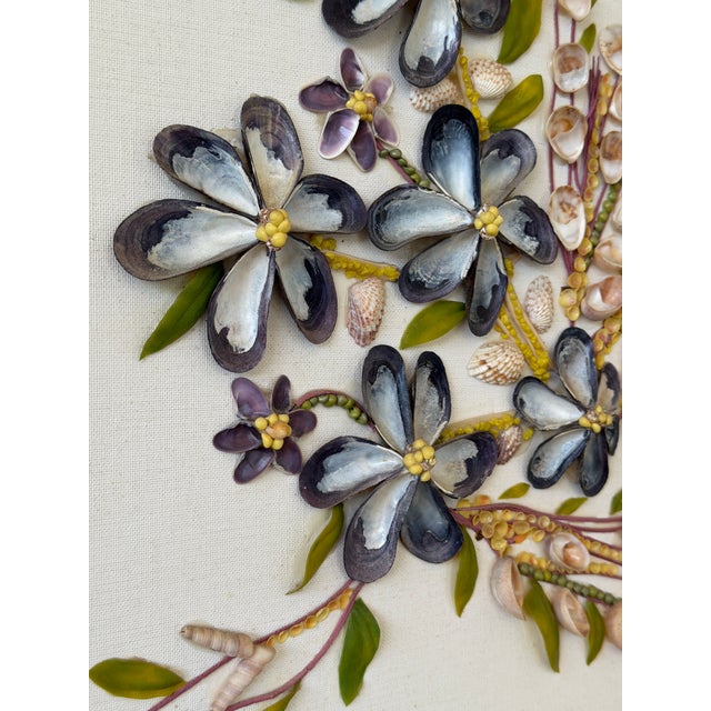 Coastal Vintage Coastal Mixed Media Seashell Floral Wall Art in Painted Frame For Sale - Image 3 of 12