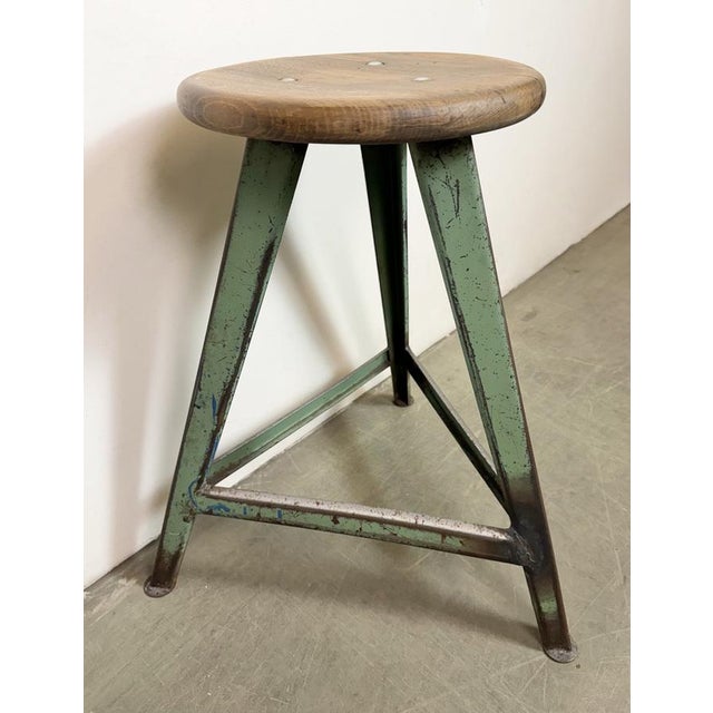 Brown Industrial Green Workshop Stool, 1960s For Sale - Image 8 of 17