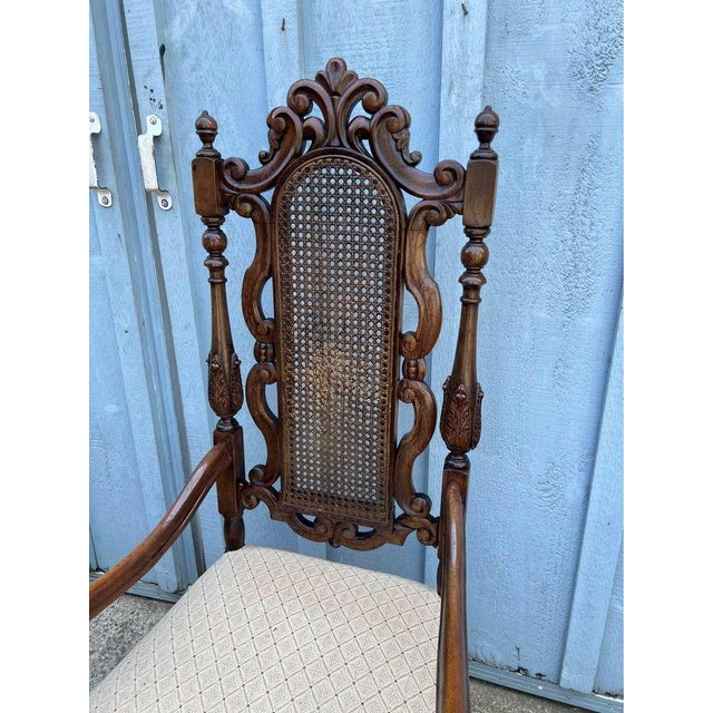 Early 20th Century Antique Renaissance Revival Carved Gothic Cane Back Spanish Feet Throne Armchair For Sale - Image 10 of 10