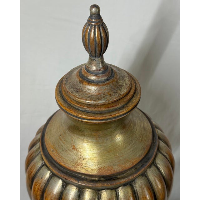 French Uttermost Tall Lidded Jar Urn Antique Gold Finish For Sale - Image 3 of 12