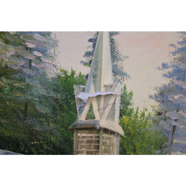 Green Late 20th Century C. Jaffey Cottage Garden Stream Landscape Oil Painting on Canvas 31" For Sale - Image 8 of 12