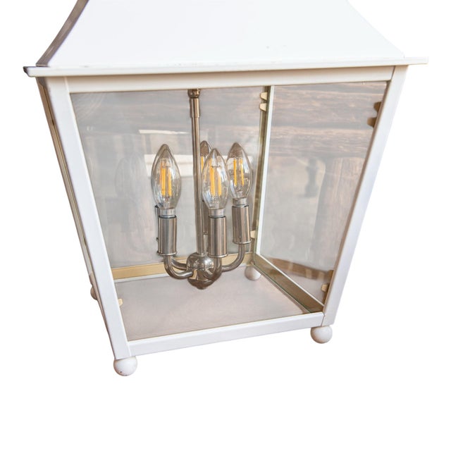 Urban Electric Brand Custom White Lantern With Clear Glass and Yellow Interior For Sale - Image 6 of 12