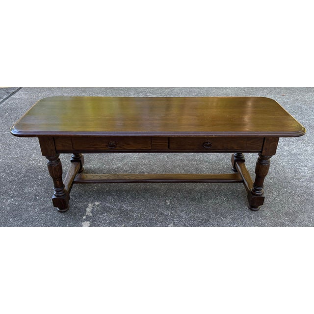 Vintage Rustic Coffee Table With Two Drawers For Sale - Image 4 of 10