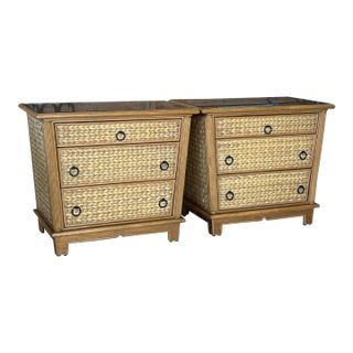 Coastal Whitecraft Seagrass Pencil Rattan Bachelor Chests-Pair For Sale