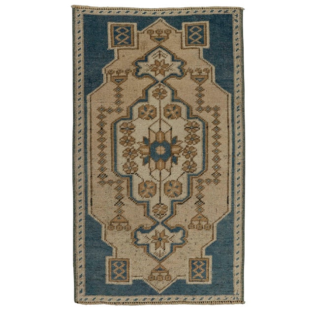 Navy Blue Turkish Mini Rug Oriental Hand Knotted Vintage Rug 1'6" x 2'7" #21223 For Sale - Image 8 of 8
