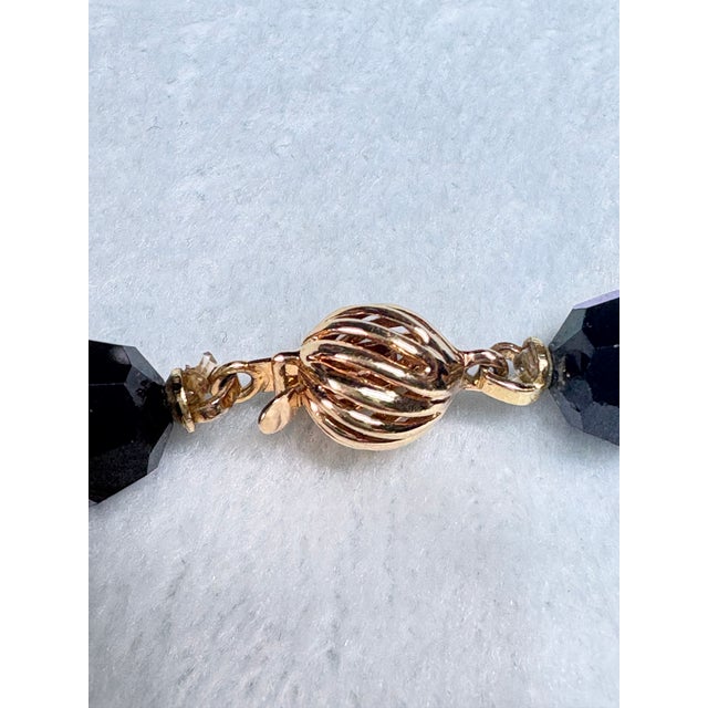 Luxury Jet‑Black Ab Czech Glass Necklace W 14k Ball Clasp • Mid‑Century European For Sale - Image 11 of 13