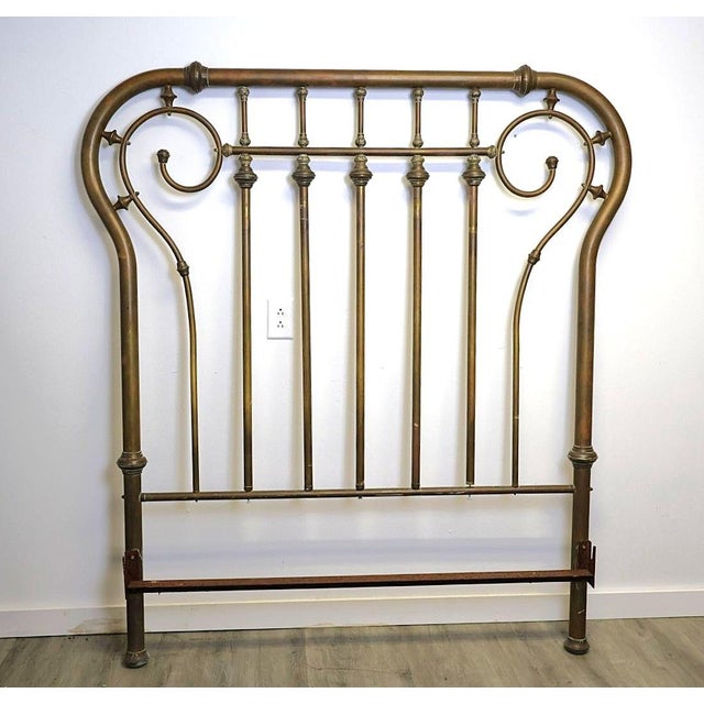 Late 19th Century Antique Art Nouveau Brass Full Bed With Scrollwork & Engraved Details, C. 1900 For Sale - Image 5 of 10