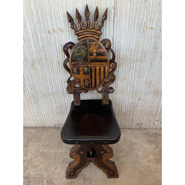 20th Century Spanish Polychromed Sgabello Carved Side Chairs - a Pair For Sale - Image 4 of 13