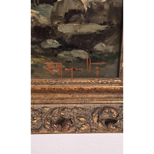 1900 - 1909 Continental Oil Painting of Fishing Village, Probably Italy Circa 1900 For Sale - Image 5 of 5