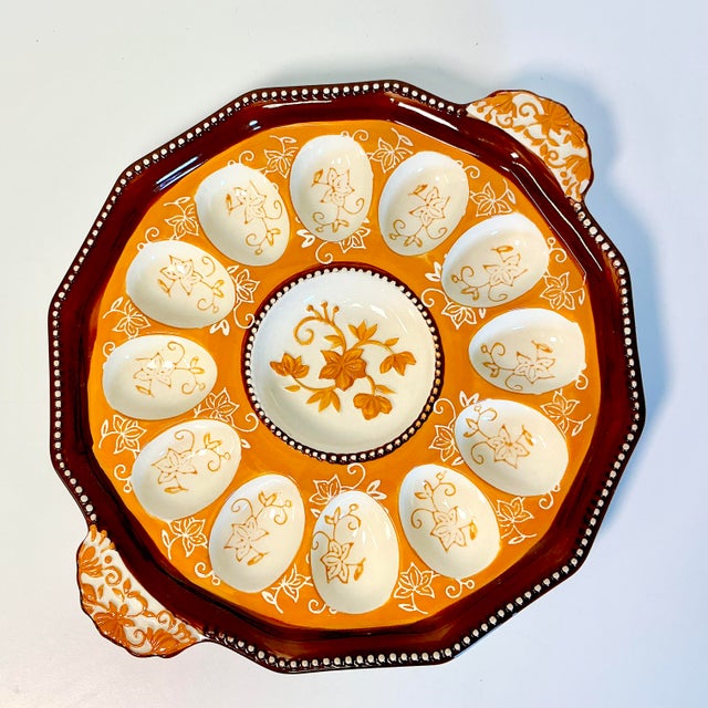 1980s Vintage Boho Chic Arts & Crafts Rustic European Deviled Egg Serving Plate, Easter. For Sale - Image 11 of 14
