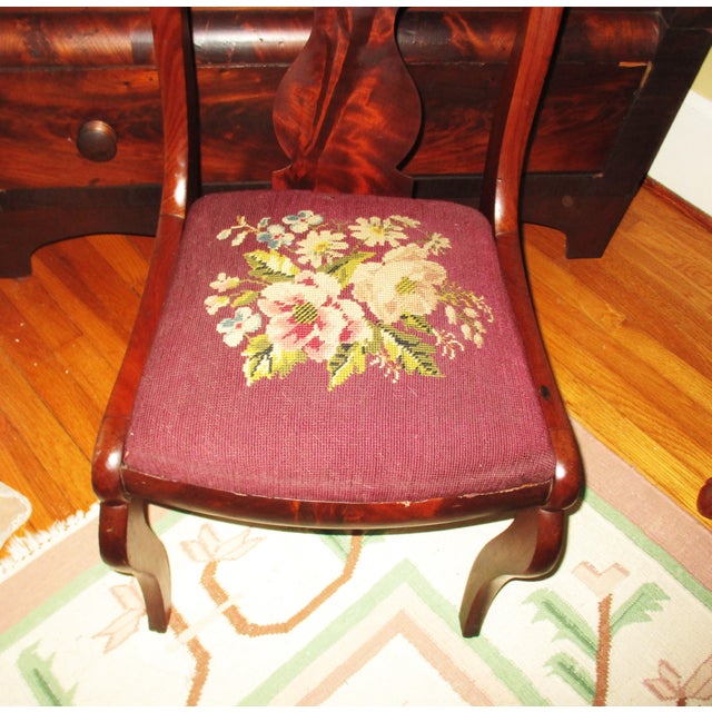 Traditional Mid 19th Century Antique Empire Flame Mahogany Accent Chair With Needlepoint Seat For Sale - Image 3 of 8