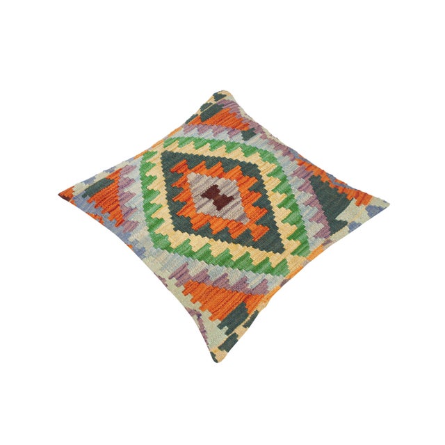 Rustic Geometric Turkish Maurine Hand Woven Kilim Throw Pillow For Sale - Image 3 of 5