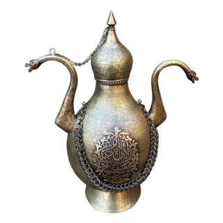 Dual Dragon Handle Brass Ewer For Sale