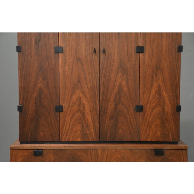 Wood 1960s Refinished Milo Baughman for Directional Walnut Armoire Dresser For Sale - Image 7 of 12